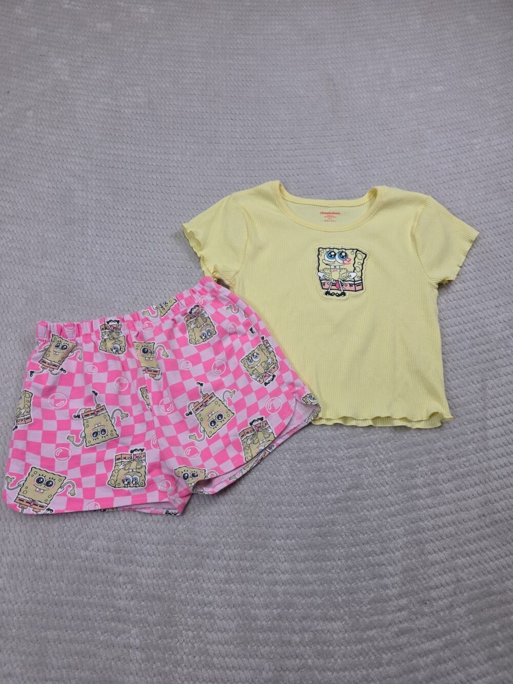 Spongebob 2 Piece Set Girls 10/12 Ribbed Lettuce Trim Top